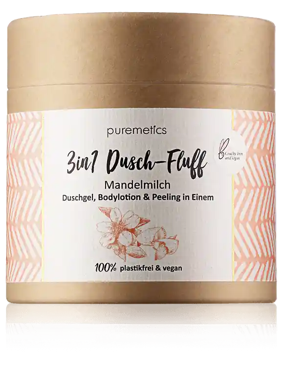 Rabatt puremetics 3in1 Dusch-Fluff Mandelmilch - Duschgel, Bodylotion & Peeling in Einem (250 g)