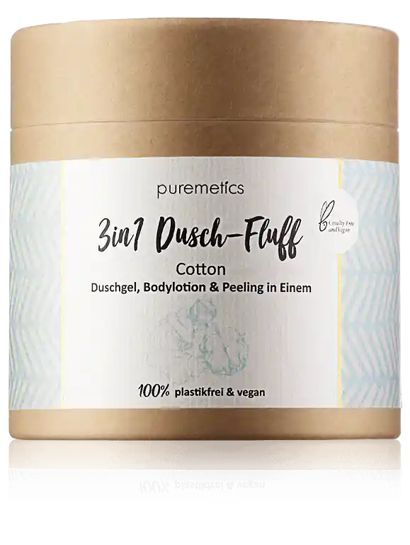 Sichere Zahlung puremetics 3in1 Dusch-Fluff Cotton - Duschgel, Bodylotion & Peeling in Einem (250 g)