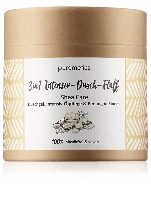 puremetics 3in1 Dusch-Fluff Shea Care - Duschgel, Intensiv-Ölpflege & Peeling in Einem (300 g) Heißes Angebot