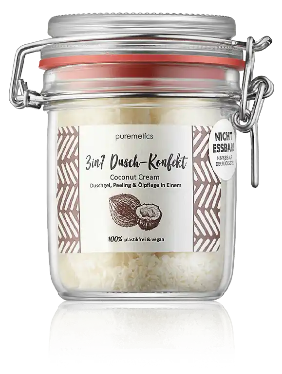 puremetics 3in1 Dusch-Konfekt Coconut Cream - Duschgel Peeling & Ölpflege in Einem (200 g) Preisknaller