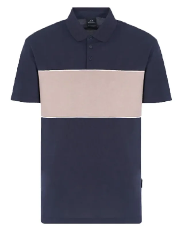 Armani Exchange Men Polo Shirt Navy/Beige M Zertifiziert