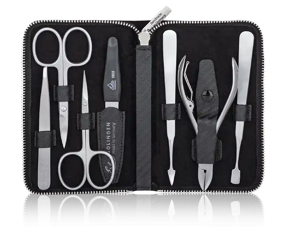 Top-Preis Erbe Solingen Maniküre-Etui Carbon aus echtem Leder mit Reißverschluss (7-teilig)