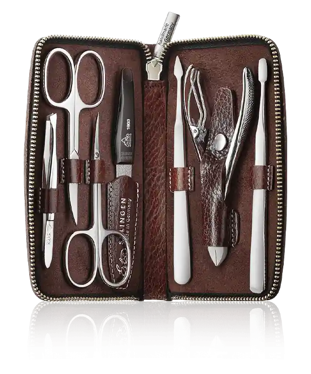 Top-Qualität Erbe Solingen Maniküre-Etui Houston aus echtem Leder mit Reißverschluss (7-teilig)