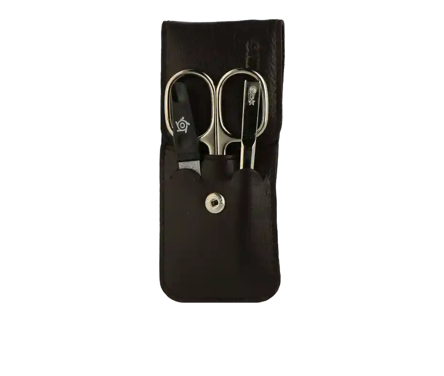 Pfeilring Manicure-Sets Taschen-Etui, Nappaleder, braun, vernickelte Instrumente (3-teilig) Mengenrabatt