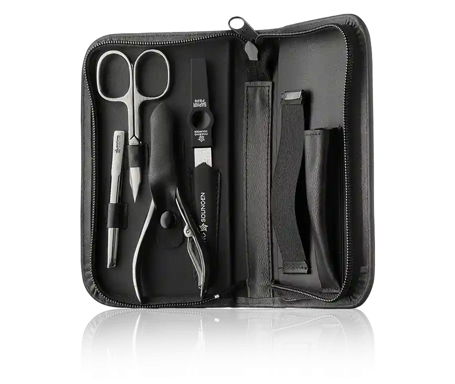 Neue Kollektion Pfeilring Manicure-Sets Manicue-und Rasur-Etui, Rindleder, schwarz (4-teilig)